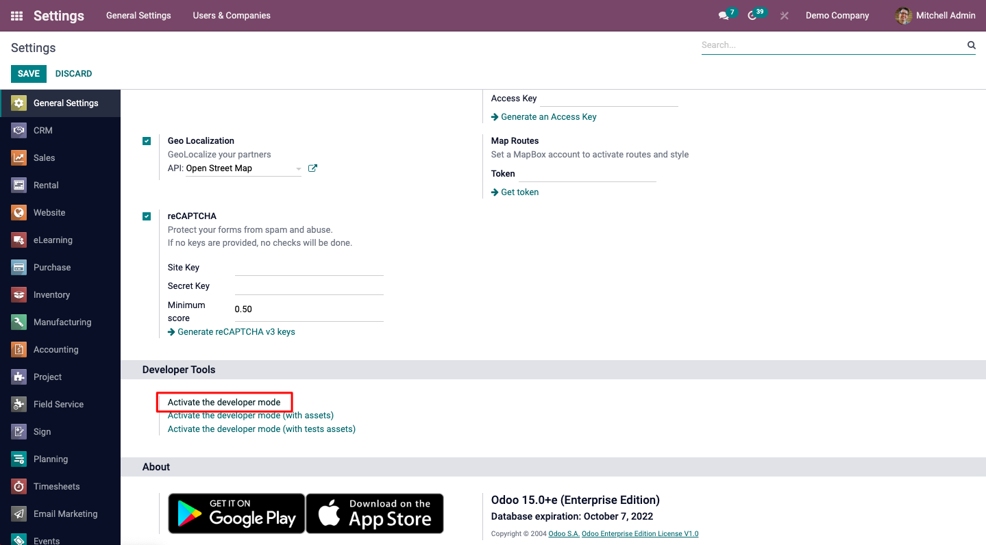Mengaktifkan Developer Mode di odoo ALPHASOFT